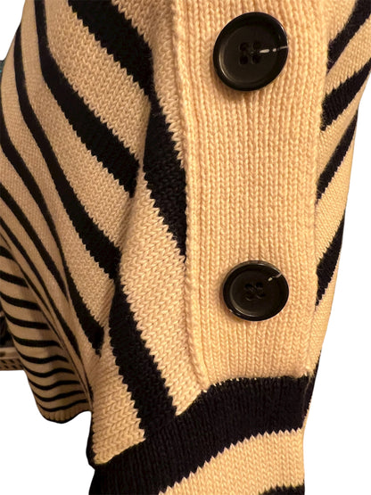 Arket Strickpullover L – Creme Schwarz Gestreift, Knopfleiste, Baumwolle