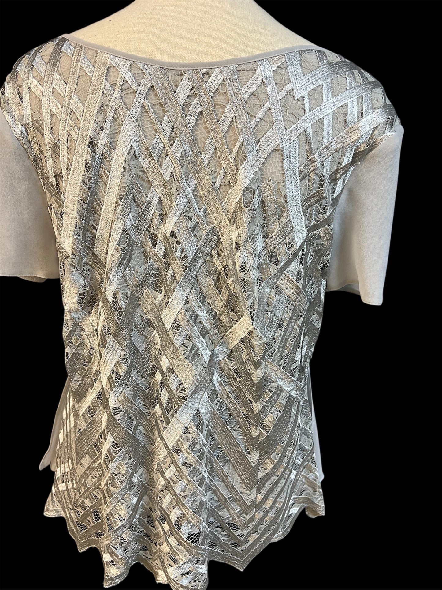 Vintage APANAGE Top Gr 42 silbergrau – Spitze & Chiffon – elegant Y2K