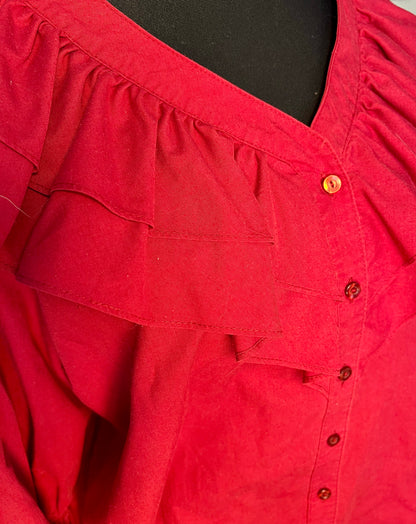 Vintage Malco Modes Bluse Weinrot Rüschen Gr. 42 44 XL Dark Academia USA 90s y2k