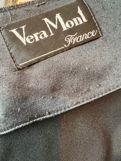 Vintage Vera Mont Samt Jacke 38 40 M Schwarz Gothic Style Tailliert Spitzer Schnitt Bordüre 80s 90s Blazer