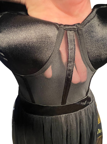 Sara's Choice: Abendkleid – Korsage Träger MaxiKleid figurbetont Mesh schwarz  | Gr  L 40 42 | Dark Alternative