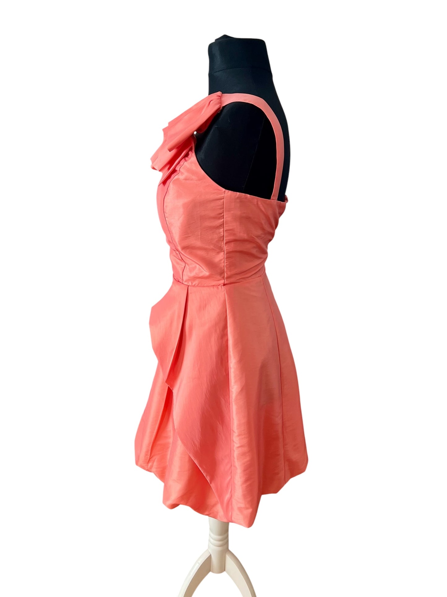 Vintage Vera Mont Cocktailkleid Gr 36 S One Shoulder Apricot Pink Volant Ballon Mini Kleid Elegant Y2K
