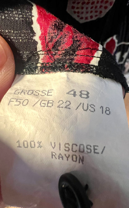 Vintage 80s/90s Oversize Bluse Rio Gr. 48 | Schwarz Grau Rot | Viskose | Statement Pattern