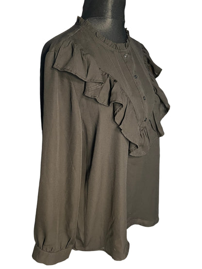 Sara's Choice: Volants Rüschen Bluse schwarz | Gr. 44 46 XL | Dark Alternative