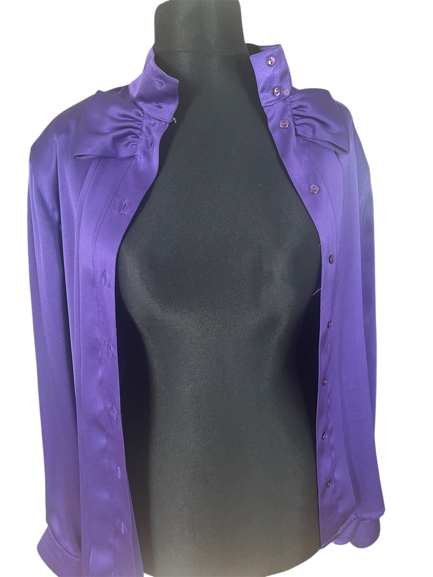 Statement Vintage Bluse 40 M Lila Satin | 80s/90s Dark Fashion Alexander