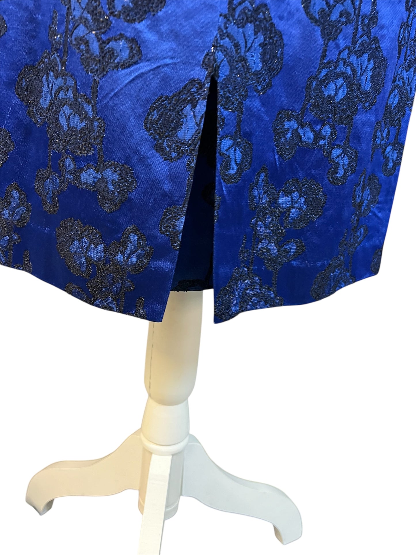 Vintage Abendkleid + Stola Midi blau schwarz 36 38 | Satinlook mit Glitzerstickerei | figurbetont | 90er Y2K Festkleid