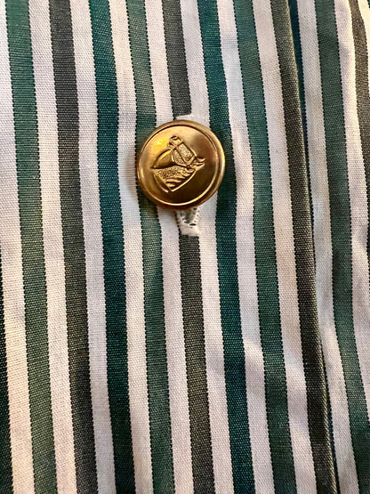 Vintage Tru Bluse Gr. 40 – Weiß mit grünen Streifen | Goldknöpfe | 90s Chic