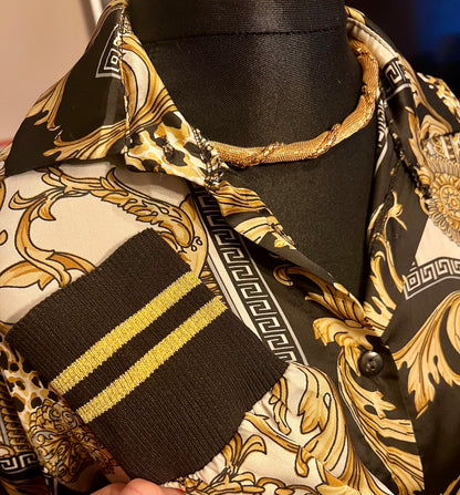 Take Two Kleid S 36 Barock Gold Schwarz Leo Print Italy Vintage Y2k Blusenkleid