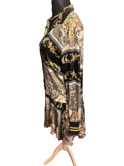 Take Two Kleid S 36 Barock Gold Schwarz Leo Print Italy Vintage Y2k Blusenkleid