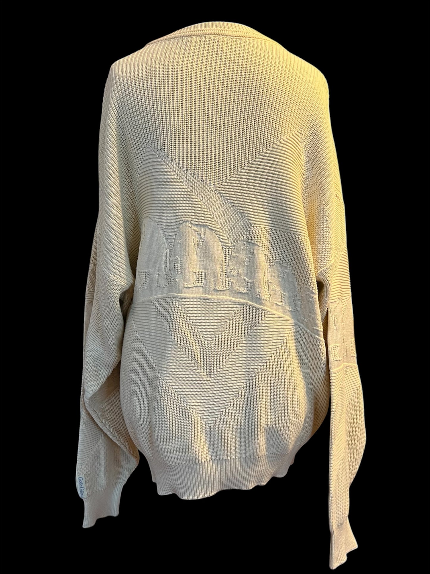 Vintage Carlo Colucci Pullover L/XL – Made in West Germany, Elefanten Motiv, Vanille 80s