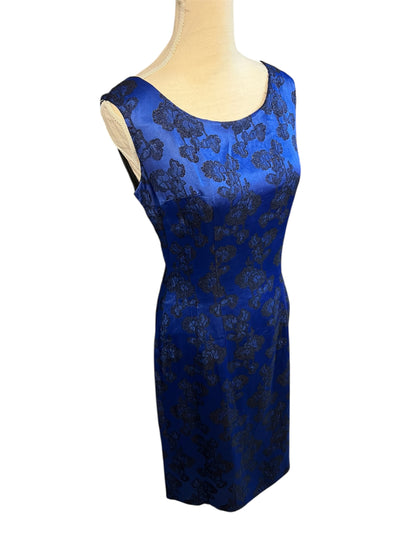 Vintage Abendkleid + Stola Midi blau schwarz 36 38 | Satinlook mit Glitzerstickerei | figurbetont | 90er Y2K Festkleid