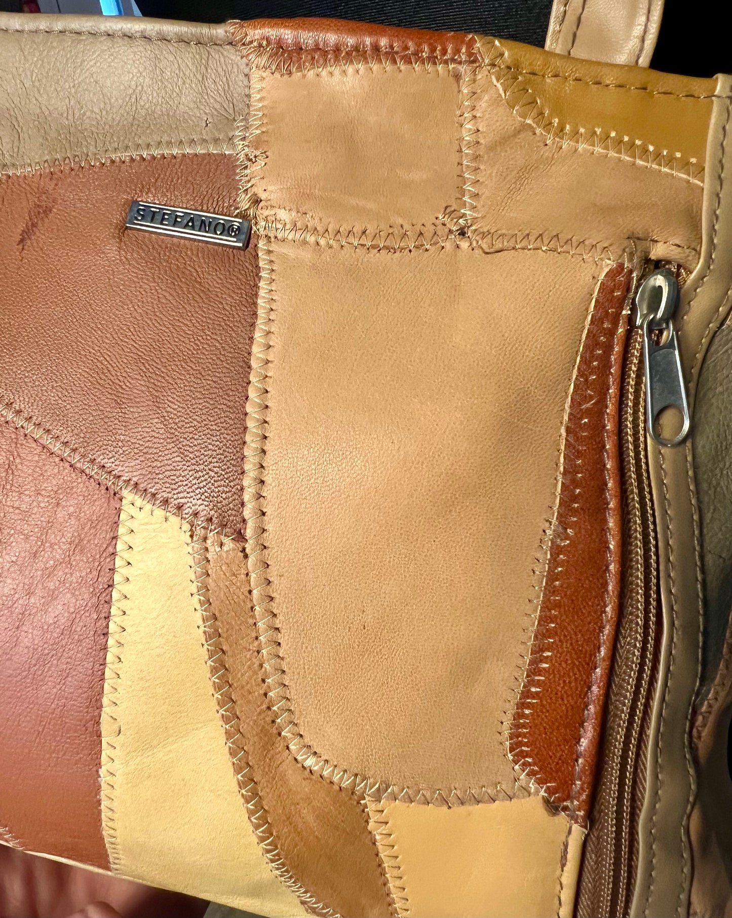 Vintage y2k Patchwork Tasche Braun/Beige – Stefano – Schultertasche – 31×21 cm