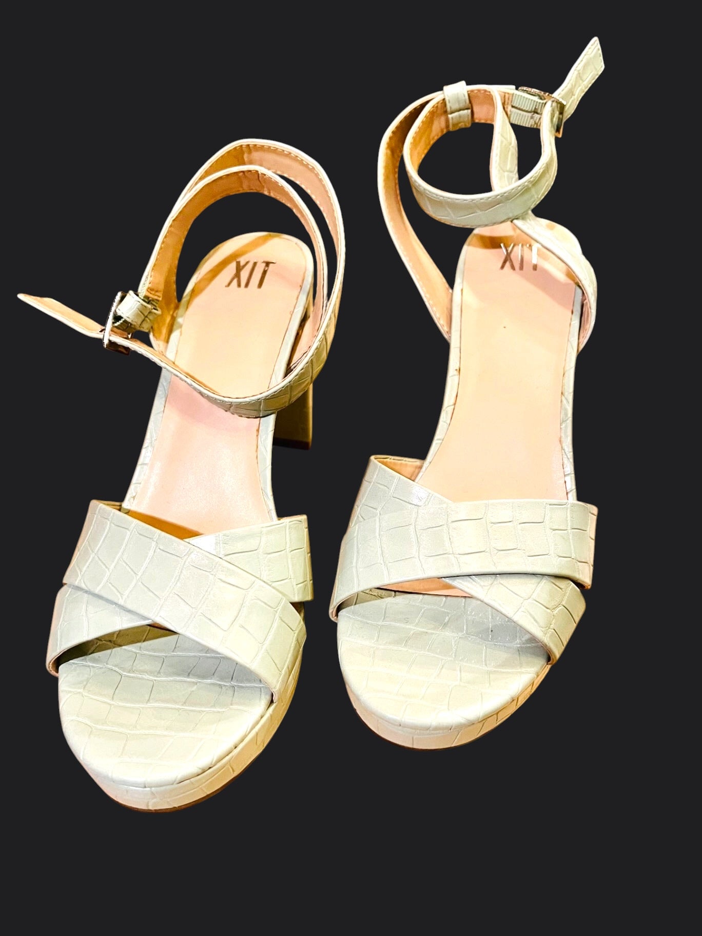 Mintgrüne Kroko Plateau-Sandaletten Gr. 40 – Y2K High Heels mit Blockabsatz von XIT