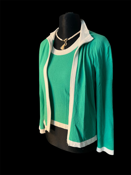 Vintage Set Trixi Schober Twinset Gr S Strickjacke + Shirt Grün 80er 90er Made in Italy 36