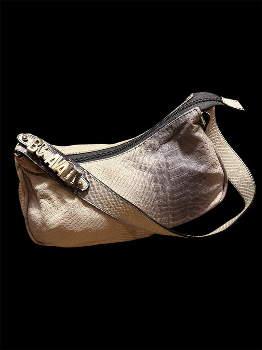 B. Cavalli Vintage Handtasche Weiß/Grau – Leder mit Schlangenstruktur, Metalllogo