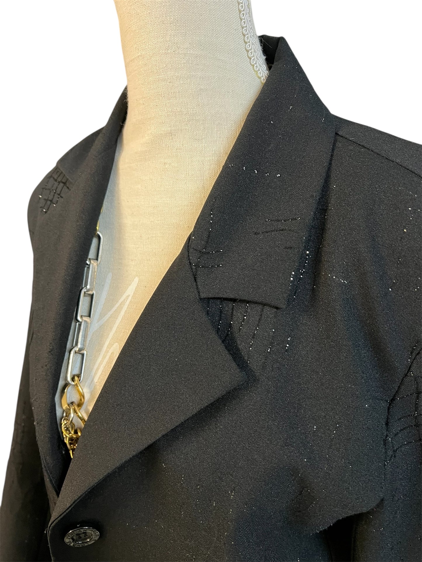 Vintage Longblazer Jenny Paris | 90s / Y2K | schwarz mit Glitzer-Gitter | figurbetont | DE 38