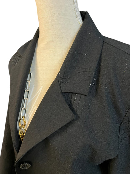 Vintage Longblazer Jenny Paris | 90s / Y2K | schwarz mit Glitzer-Gitter | figurbetont | DE 38