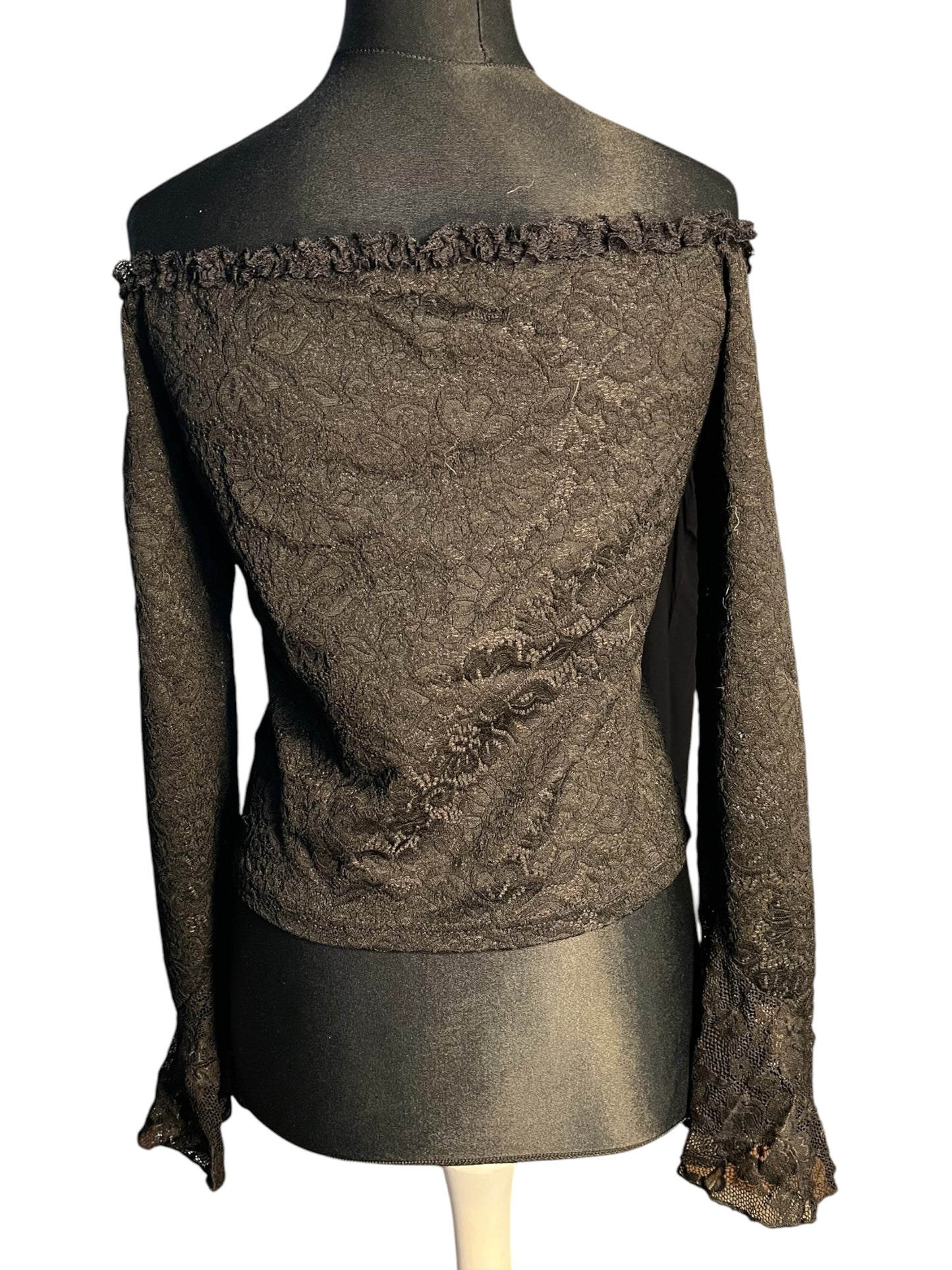 Sara's Choice: Romwe – Carmen Spitzenshirt Fledermaus Transparent Top schwarz| Gr. L 40 42 | Dark Alternative