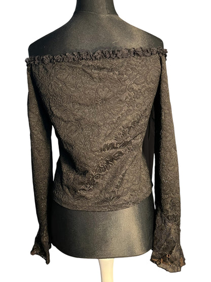 Sara's Choice: Romwe – Carmen Spitzenshirt Fledermaus Transparent Top schwarz| Gr. L 40 42 | Dark Alternative