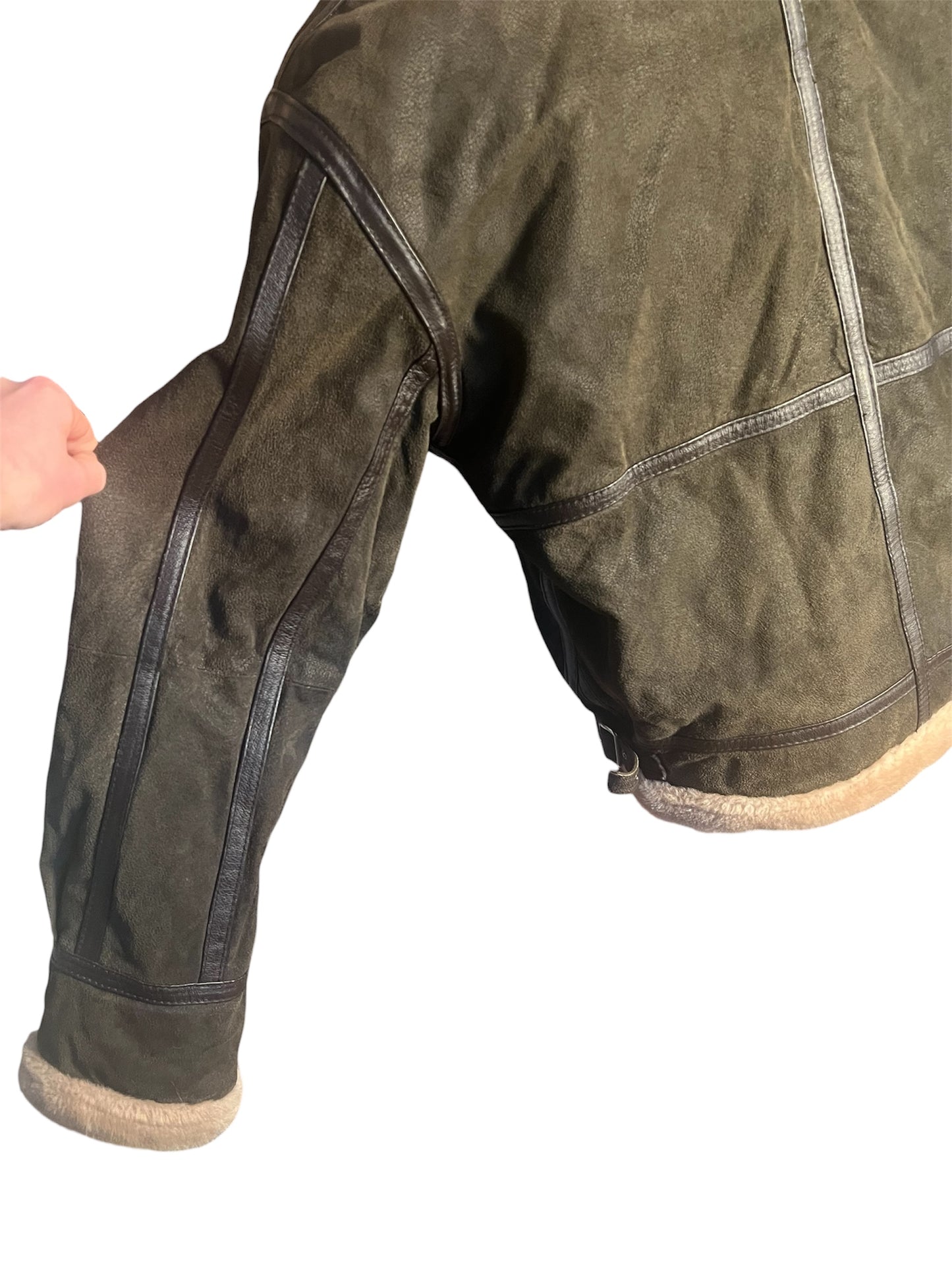 Vintage Lederjacke Echtleder Teddyfutter Unisex 42 L XL kastig Boxy 90s Y2K braun grün Conbipel