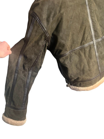 Vintage Lederjacke Echtleder Teddyfutter Unisex 42 L XL kastig Boxy 90s Y2K braun grün Conbipel