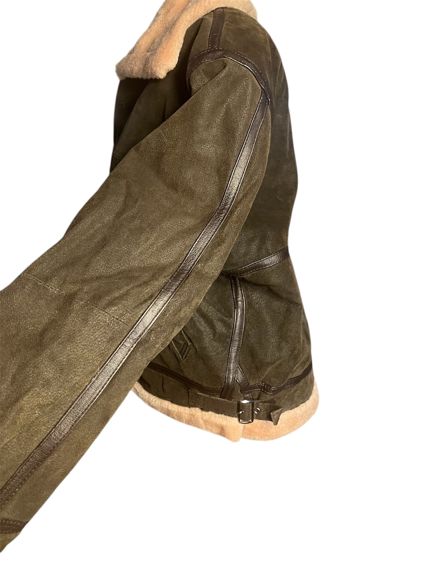 Vintage Lederjacke Echtleder Teddyfutter Unisex 42 L XL kastig Boxy 90s Y2K braun grün Conbipel