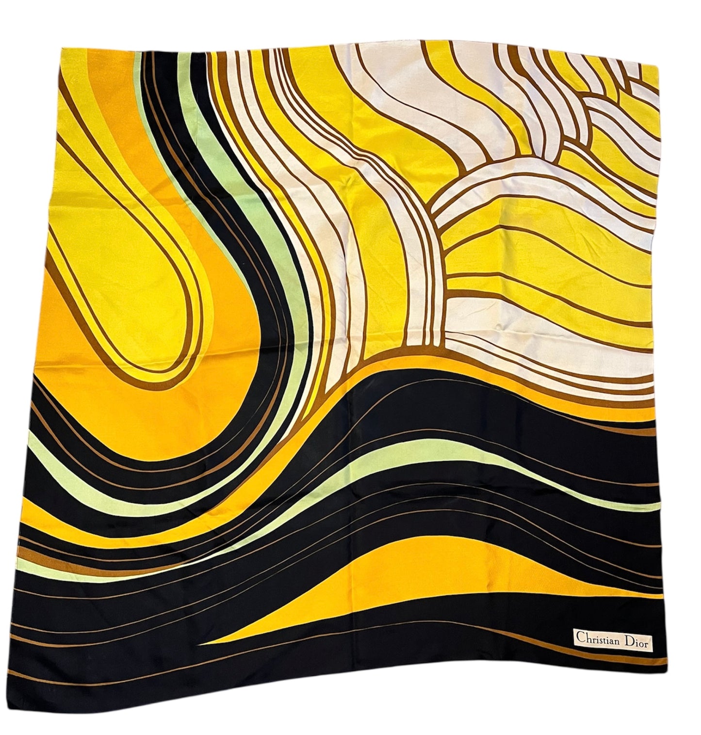 Christian Dior Vintage Seidentuch 60er Jahre – Abstract Print Blau & Gelb – 76×76 cm Rare