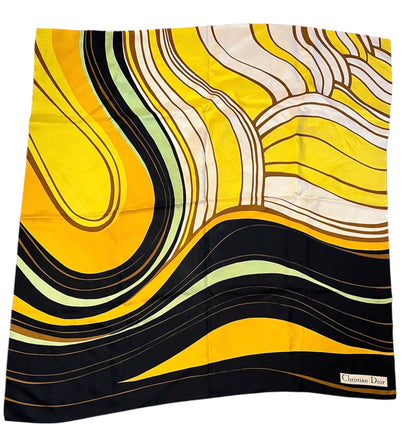 Christian Dior Vintage Seidentuch 60er Jahre – Abstract Print Blau & Gelb – 76×76 cm Rare