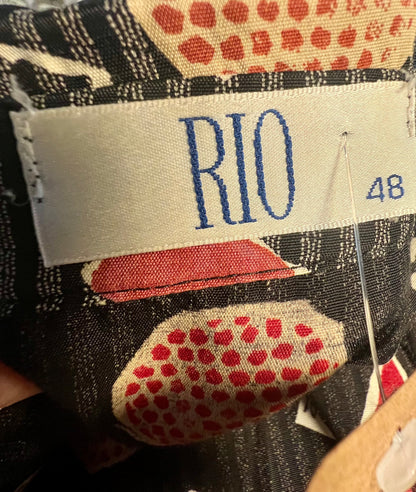 Vintage 80s/90s Oversize Bluse Rio Gr. 48 | Schwarz Grau Rot | Viskose | Statement Pattern