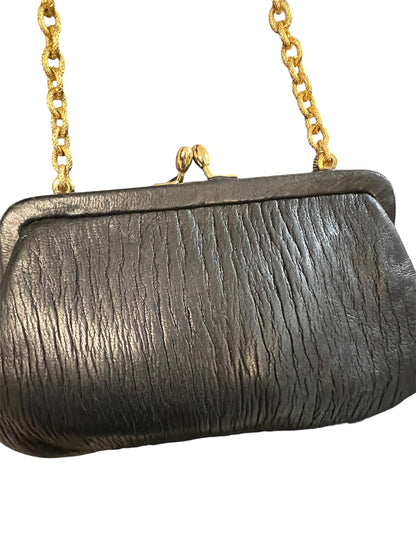 Vintage Mini-Clutch | schwarz & gold | edle Struktur | Handgelenk | Top-Zustand