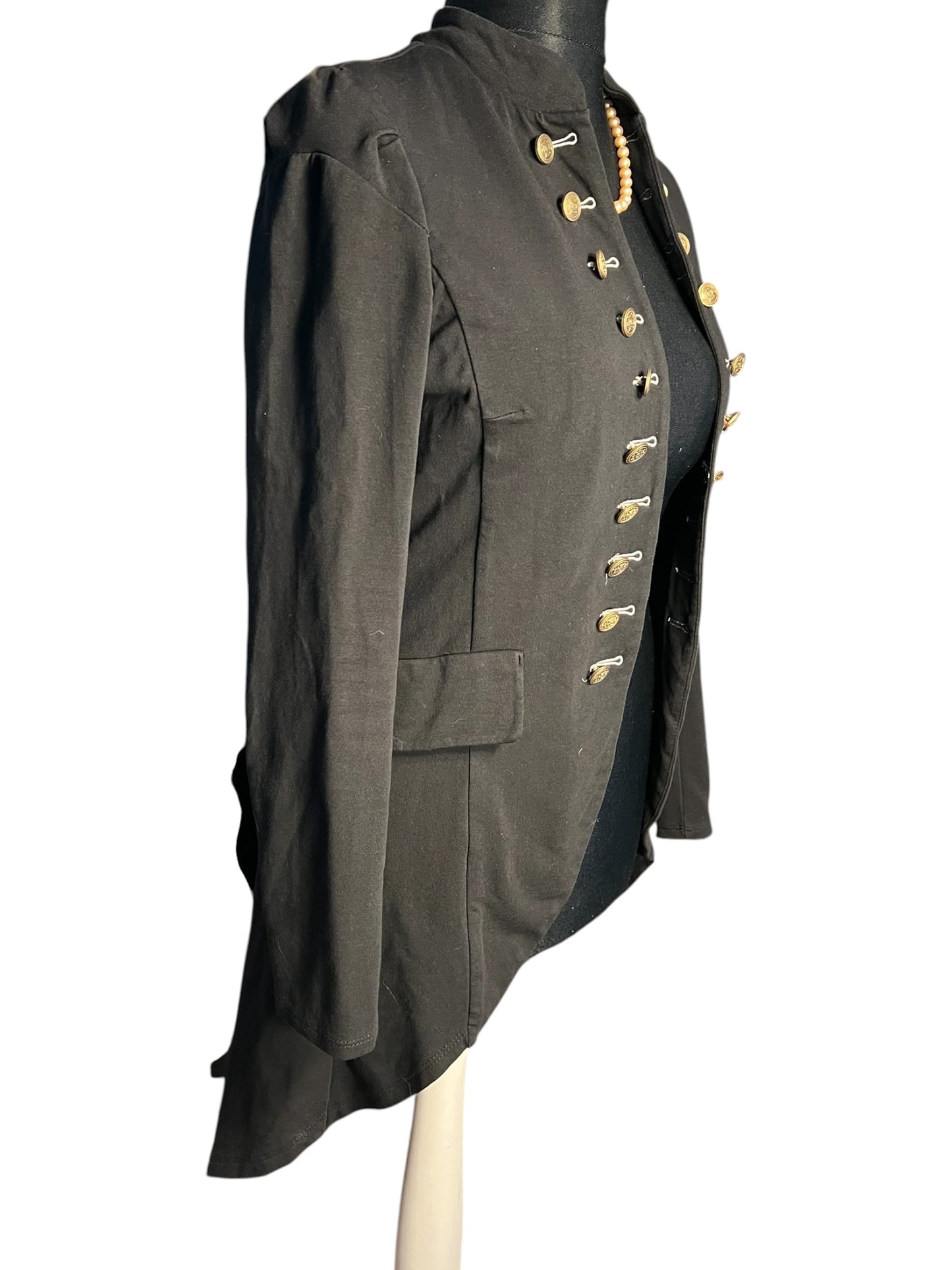 Sara's Choice: Voyelles Military Long Blazer Cardigan Baumwolle schwarz| Gr. 36 38 S M | Dark Alternative