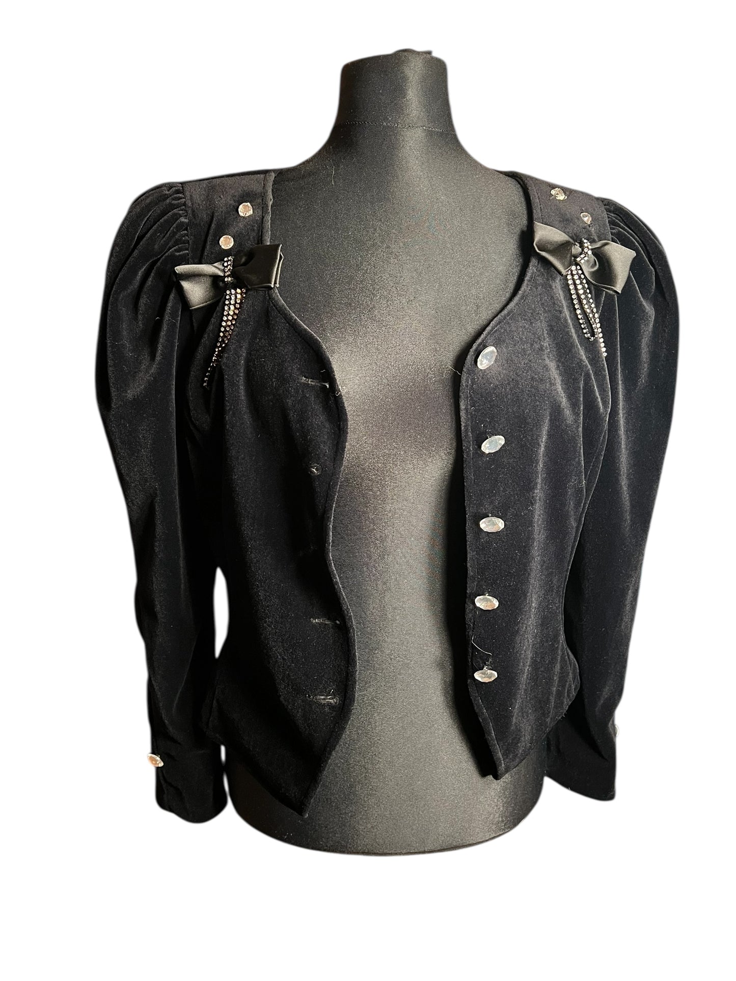 Vintage Samt Blazer 80s Power Shoulder schwarz – Statement Puffärmel – Dorette – Gr. 38–42