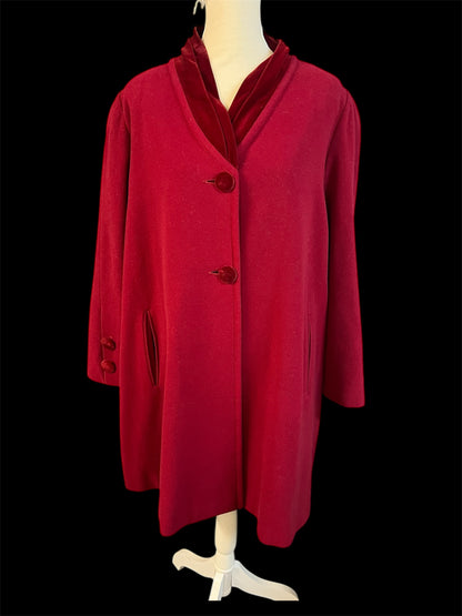 Vintage Arezia Mantel Wolle Kaschmir Weinrot Gr 44 XL Luxus Italien