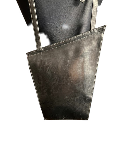 Vintage Leder Umhängetasche 80s – geometrisches Rautendesign – schwarz/blau – Statement Tasche