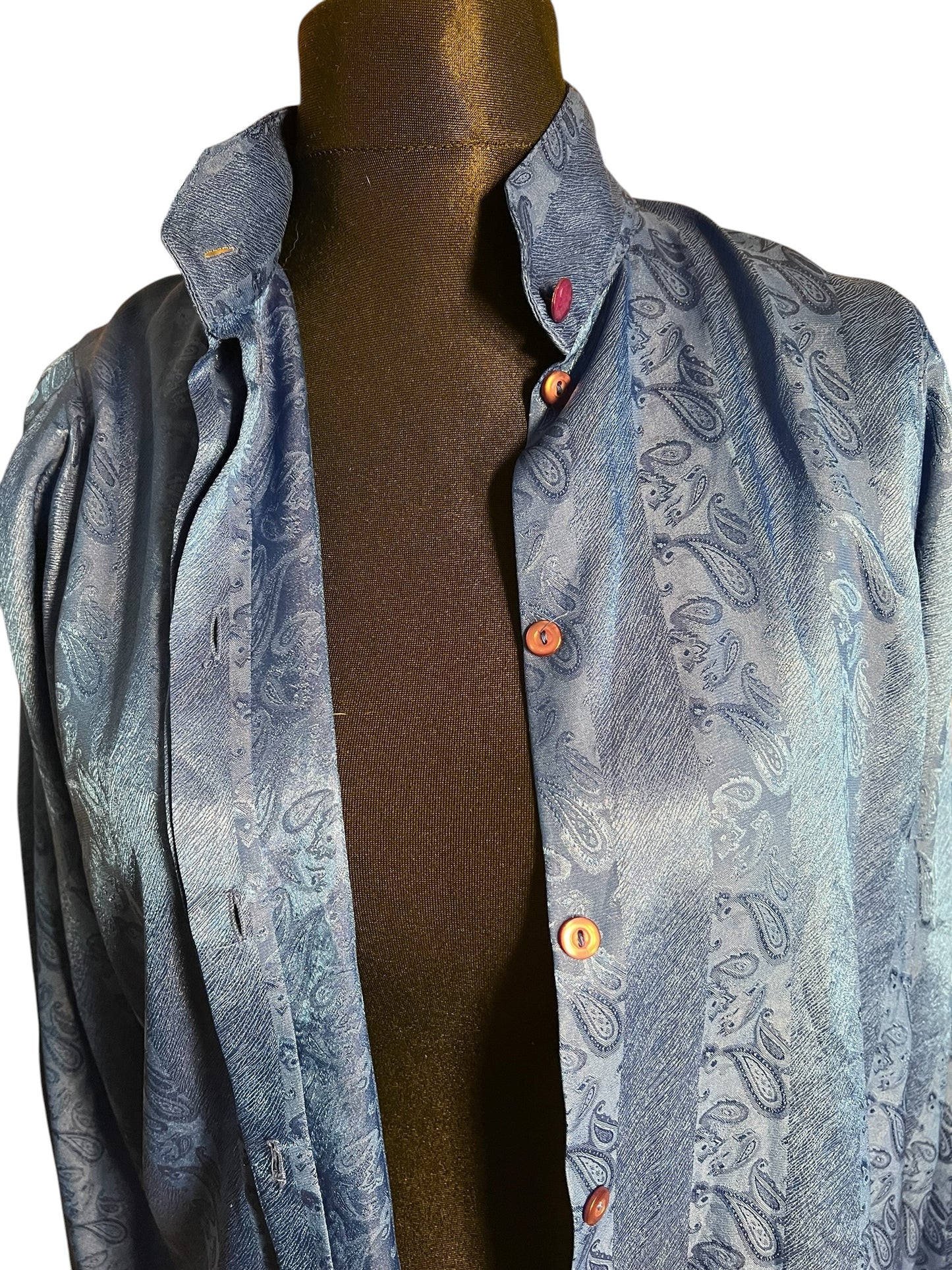 Sara's Choice: Vintage Bluse Satin Paisley blau royalblau | Gr. 40 42 L | Dark Alternative