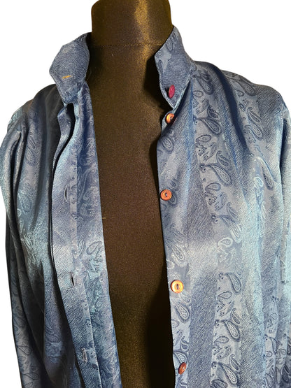 Sara's Choice: Vintage Bluse Satin Paisley blau royalblau | Gr. 40 42 L | Dark Alternative