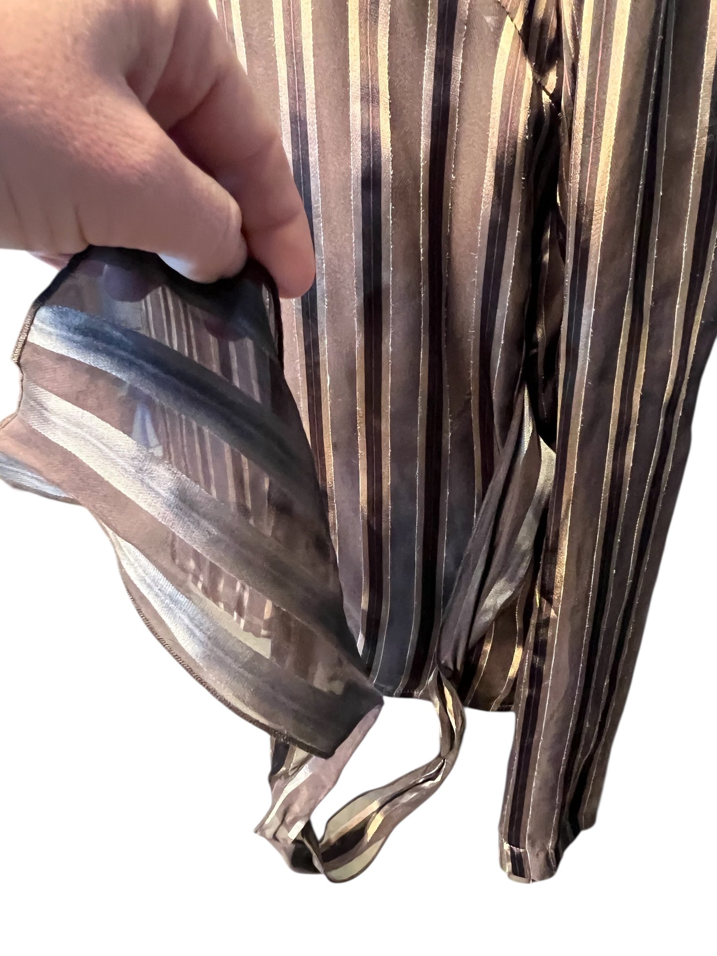 Vintage Blunauta Bluse Seide & Viskose – Ital. 46 (DE 38/40) – Braun Gold Gestreift – Made in Italy