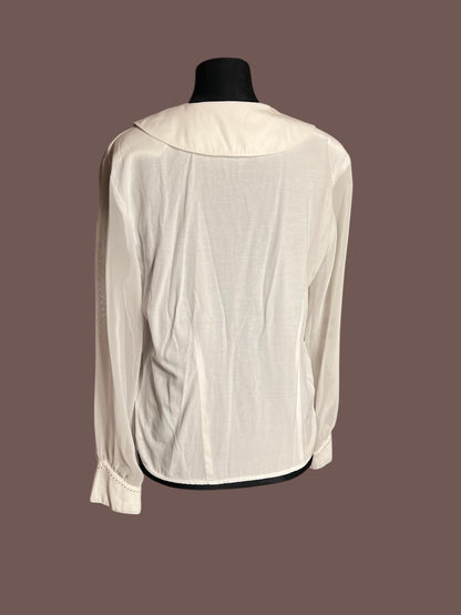 Vintage Bluse Ivory Weiß | Transparent Ärmel | Statement Kragen | Zierdetails | 80s / 90s Chic | Gr. 40