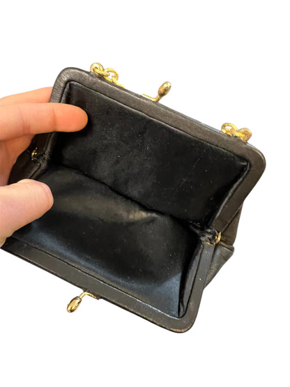 Vintage Mini-Clutch | schwarz & gold | edle Struktur | Handgelenk | Top-Zustand