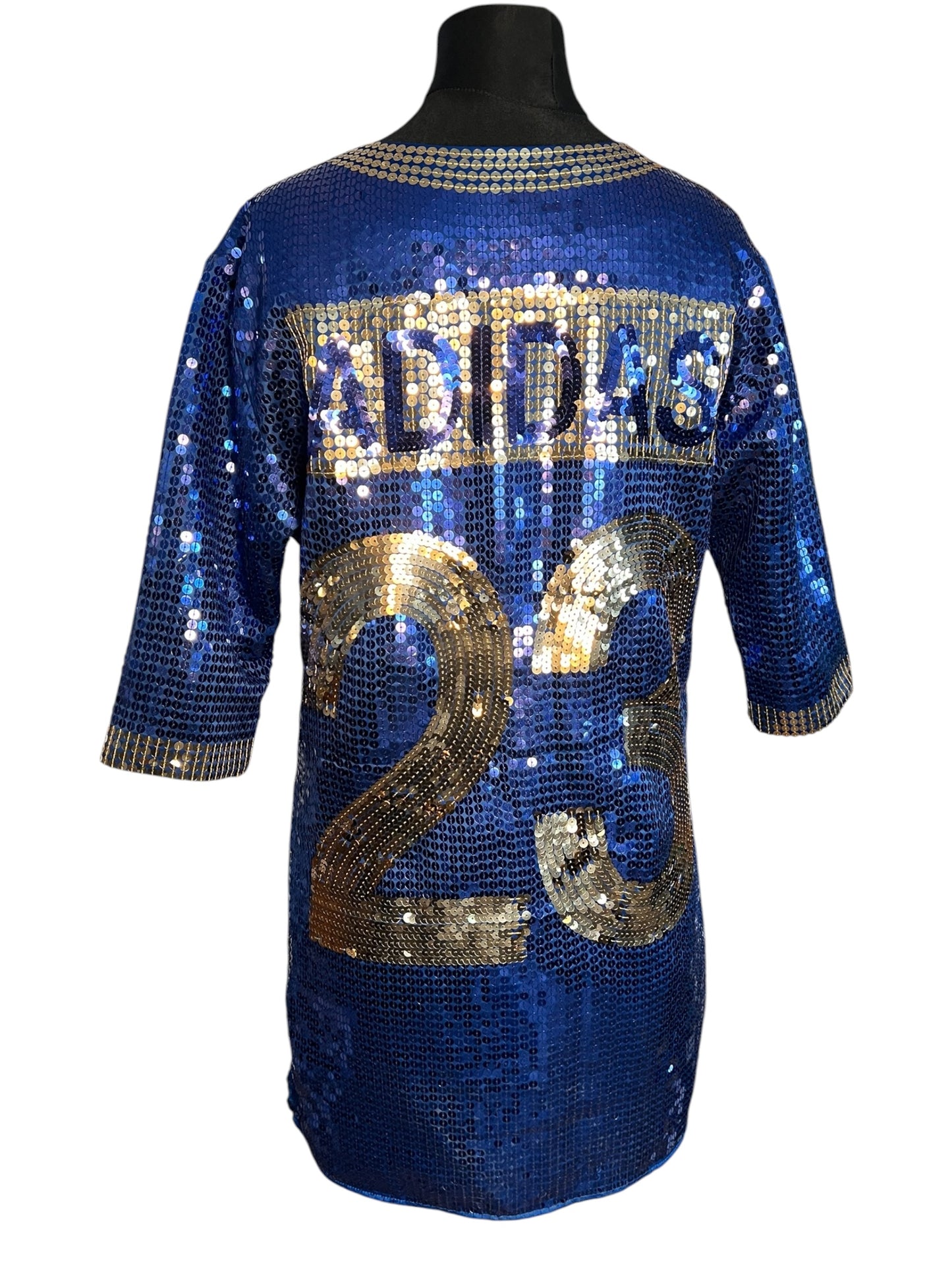 Vintage adidas x Jeremy Scott Paillettenkleid Jersey Dress Blau Gold Gr. M Festival Y2K Rare