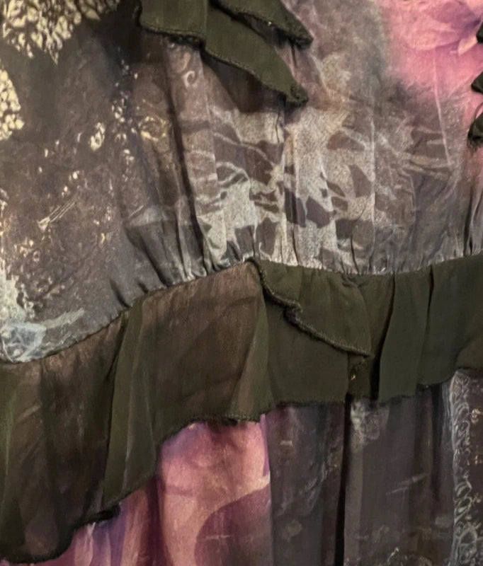 Y2K Vintage Kleid Best Time Gr. 36 | Kurz & luftig | Volants Schwarz Lila Beere S