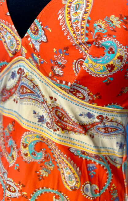 Vintage Alba Moda Kleid 36 38 Y2K Paisley Orange Beach Swim Dress Bodycon Badekleid