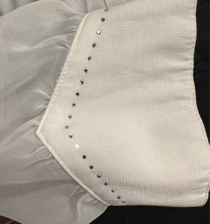 Vintage Bluse Ivory Weiß | Transparent Ärmel | Statement Kragen | Zierdetails | 80s / 90s Chic | Gr. 40