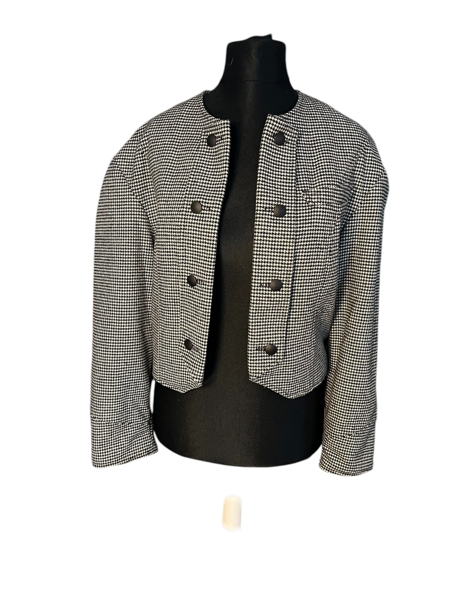 Midway Clothing Co. Vintage Kurzblazer 36 38 S Hahnentritt Schwarz Weiss 80s Oversize Wolle