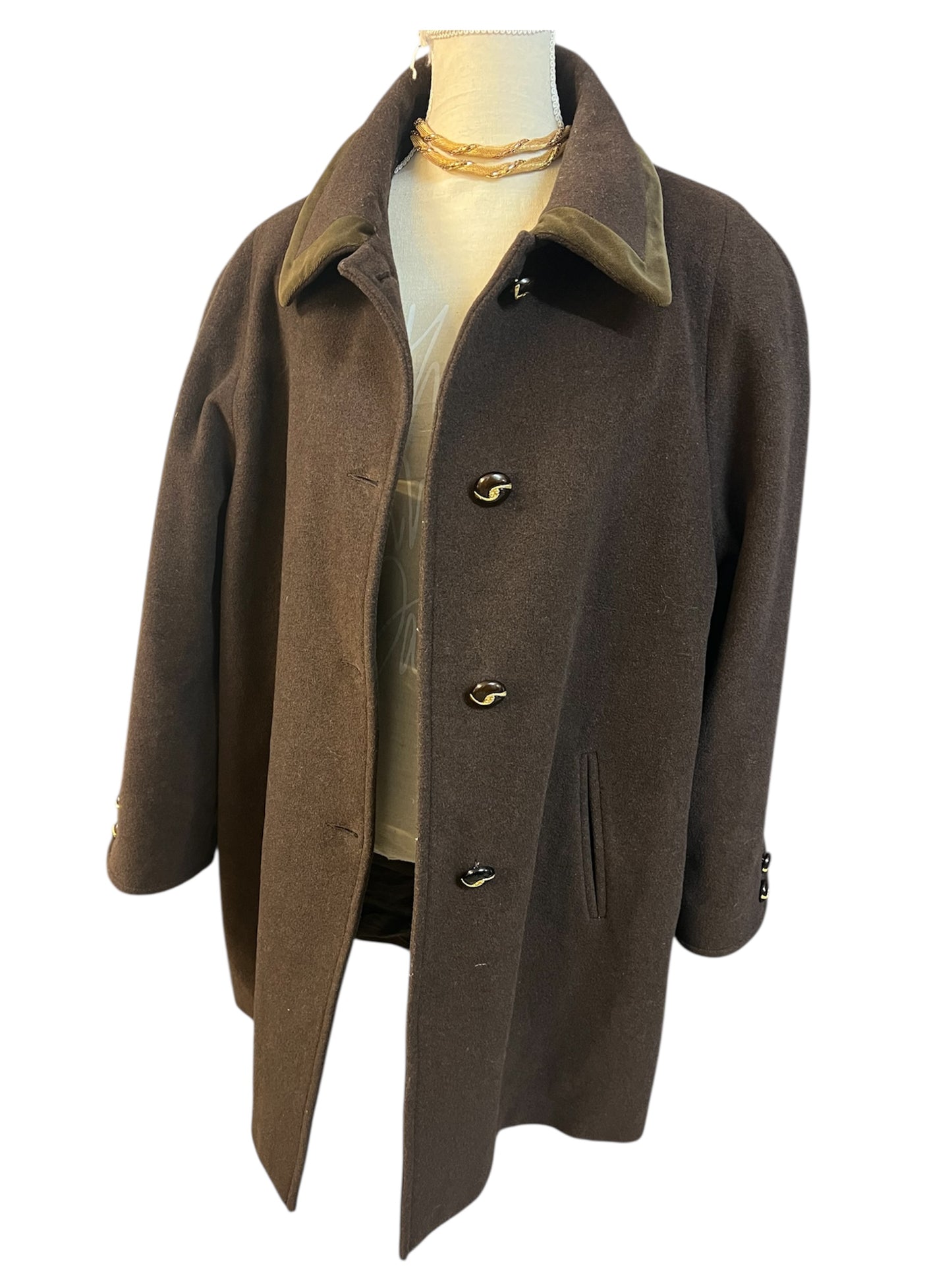 Vintage Wollmantel Braun IT 50 / DE 44 – 46 80% Wolle Made in Italy