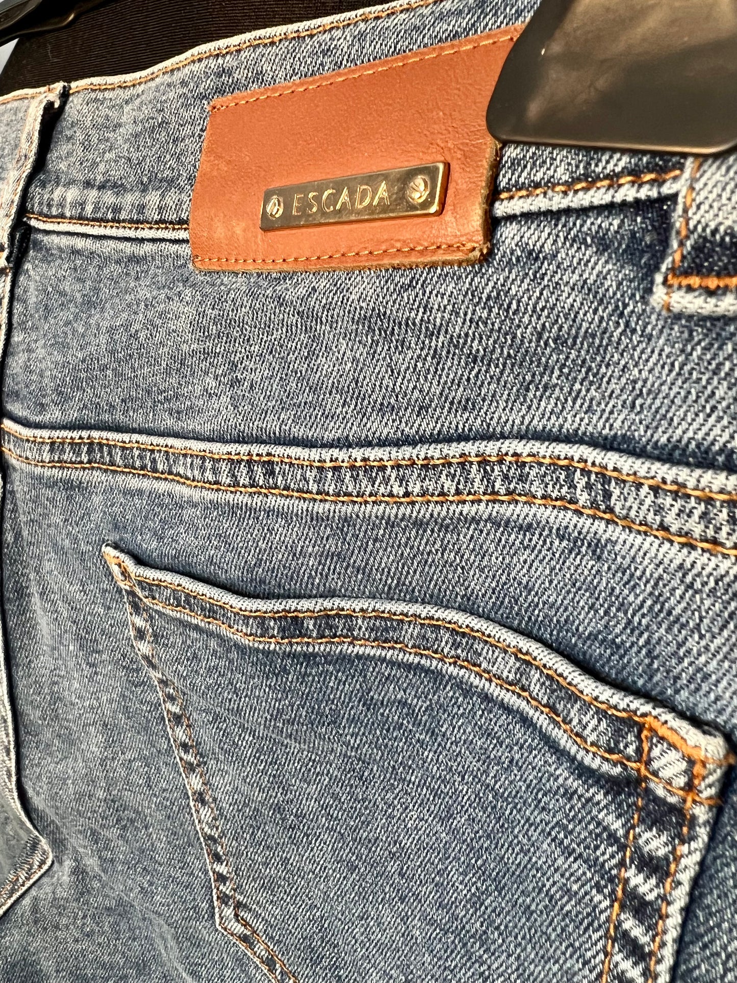 Escada Jeans Gr 40 M Medium Blue Strass Straight Fit Logo Detail Vintage y2k 2000er