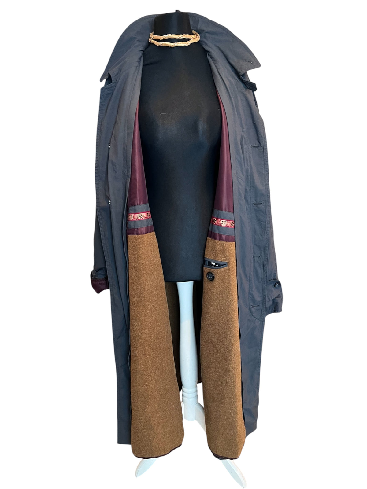 Valmeline Vintage Mantel Oversize Gr. 44 46 48 XXL lang Dunkelgrau Weinrot 80er 90er Trench