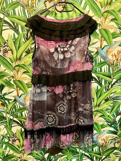 Y2K Vintage Kleid Best Time Gr. 36 | Kurz & luftig | Volants Schwarz Lila Beere S