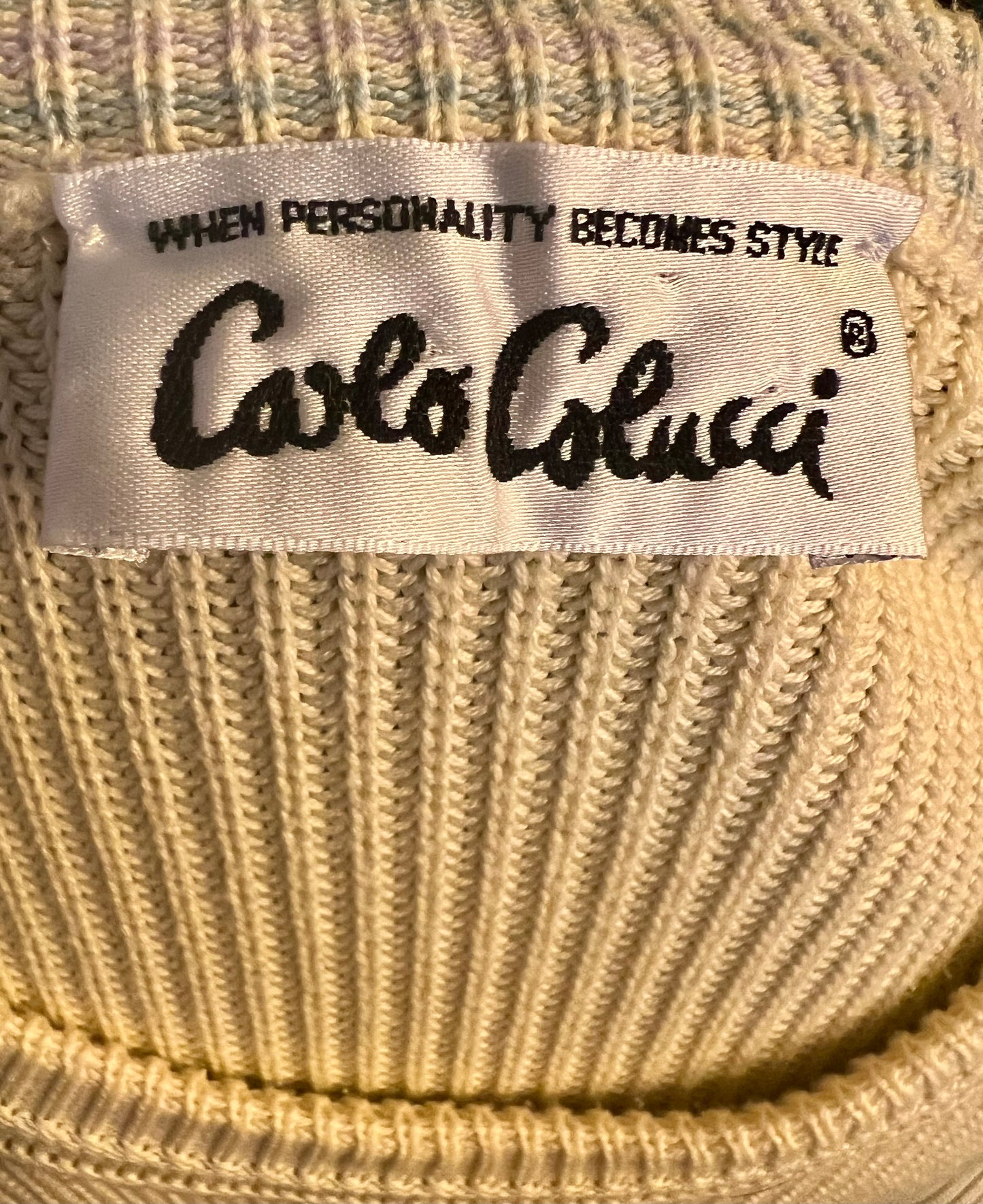 Vintage Carlo Colucci Pullover L/XL – Made in West Germany, Elefanten Motiv, Vanille 80s