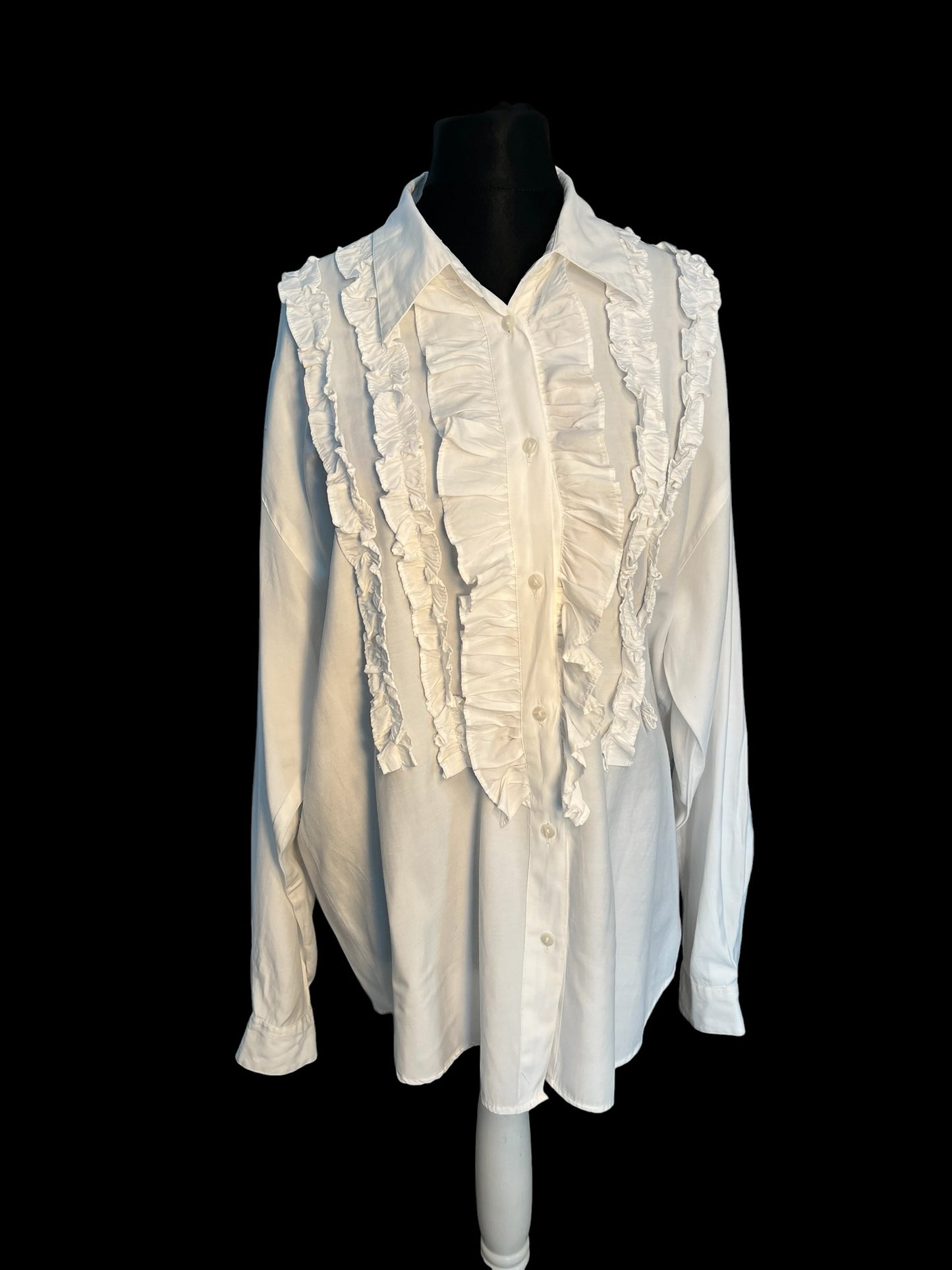 Sara's Choice: Vintage Bluse Rüschen weiss | Gr. 44 46 XL | Dark Alternative